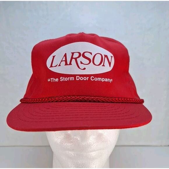 Vintage Larson The Storm Door Company Rope Hat Cap Red Zip-Back 90s - Picture 1 of 8